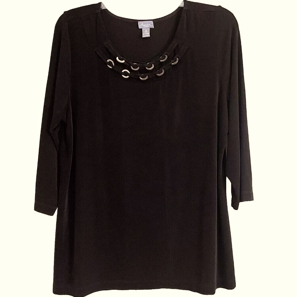 Chico's Travelers Brown Netta Tunic Top Size 3/XL Slinky Stretch Business Casual